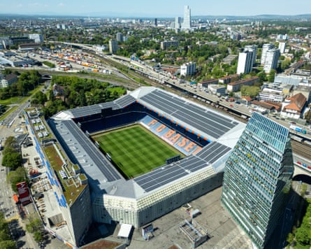 A drone view shows St Jakob-Park