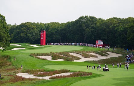 Team USA members on the 4th hole during a practice round before the 2025 Ryder Cup at Bethpage Black.