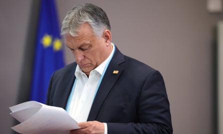Hungary’s Viktor Orbán after an EU summit in Brussels on 24 March.