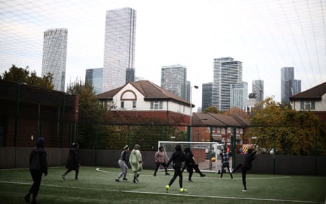 Sisterhood FC team members practise during a training session at Dockland Settlements Community Centre