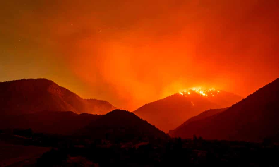The Bobcat fire continues to burn through the Angeles national forest in Paradise Springs, California, on 17 September. Wildfires have burned more than 3m acres in the state this year. 