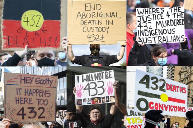 Black Lives Matter signs showing the number of Aboriginal deaths in custody.