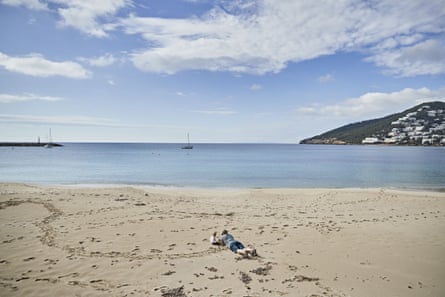 A near-empty beach in Ibiza.