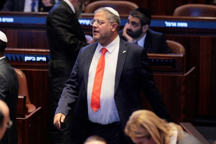 Israeli politician Itamar Ben-Gvir inside the Knesset on the day Donald Trump delivered remarks.