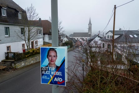 An election poster on a lamp-post showing AfD’s Alice Weidel