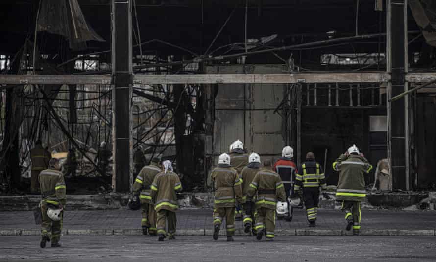 Debris removal works continue at Amstor shopping mall targeted by a Russian missile strike in Kremenchuk, Ukraine, June 29th, 2022.