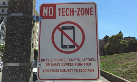 A No Tech Zone sign hangs in San Francisco's Alamo Square