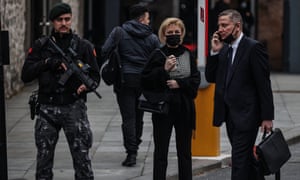 The Ukrainian delegation arrives for the peace talks.