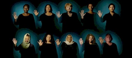 Series of women standing with their palms up