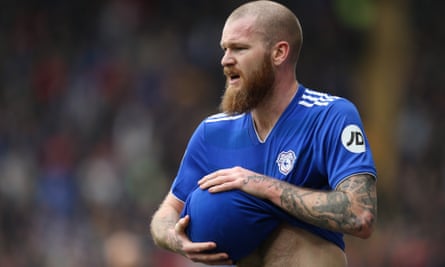 Cardiff’s Aron Gunnarsson dries the ball so as to better find an opposition player.