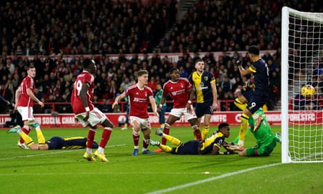 Nottingham Forest’s Chris Wood scores their side’s second goal of the game against Bournemouth.