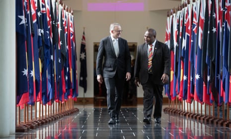 Anthony Albanese with the prime minister of Papua New Guinea, James Marape, in February.