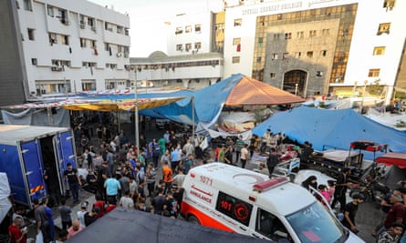 An ambulance arriving at al-Shifa hospital in Gaza City.
