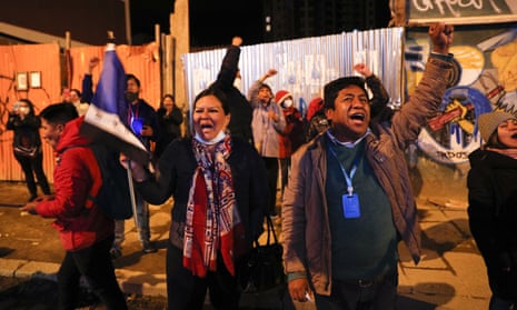 Supporters of Luis Arce celebrate after general elections in La Paz, Bolivia, on 19 October.