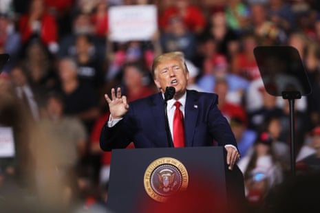 Trump at a rally in New Hampshire on Thursday. Democrats have insisted the economic expansion during his presidency has disproportionately benefitted the wealthiest Americans.