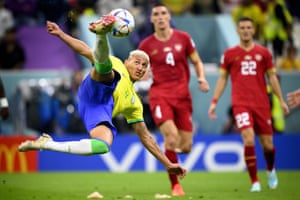 Brazil’s Richarlison scores an acrobatic effort against Serbia
