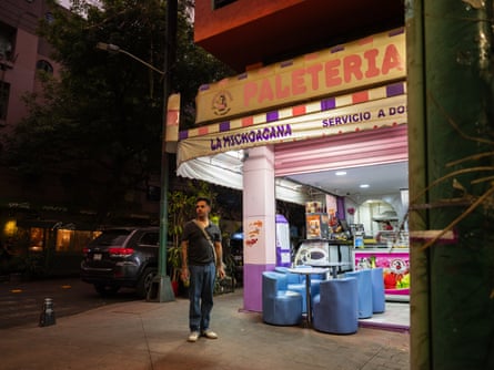 Abel Ortiz stands on the street outside an ice cream shop in Mexico City