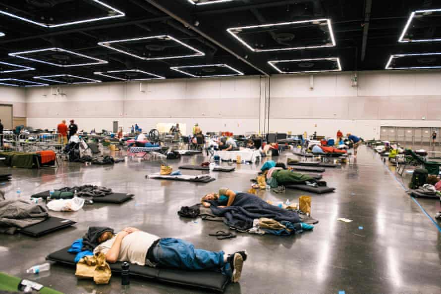 People at a cooling station in Portland in June.