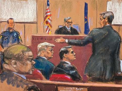 Historic Trump hush money trial to hear opening statements – live updates Prosecutor Matthew Colangelo makes opening arguments as Donald Trump watches with his attorney Todd Blanche before Justice Juan Merchan.