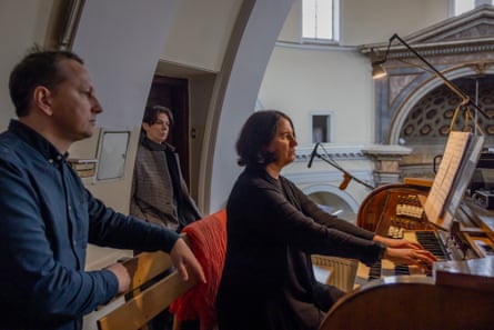 ‘Evil lives very close by’ … composer Olga Podgaiskaya and her husband with Natalia Kaliada.