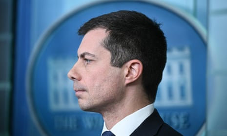 Transportation Secretary Pete Buttigieg waits to speak during the daily briefing in the Brady Briefing Room of the White House in Washington, DC, on March 27, 2024.