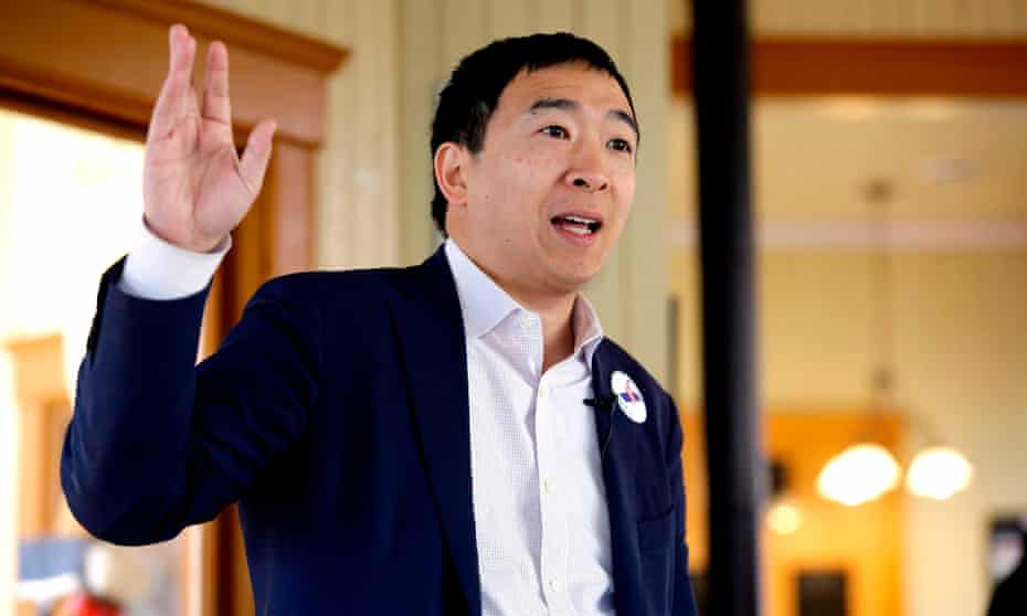 Andrew Yang speaks during a campaign stop in Jefferson, Iowa on 1 February. 