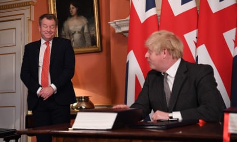 Boris Johnson signs the Trade and Cooperation Agreement (TCA) with the EU in December 2020, with former chief trade negotiator David Frost in attendance.
