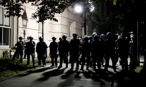 NYPD officers in riot gear on the grounds of City Hall during demonstrations in support of Black Lives Matter on 30 June 2020.