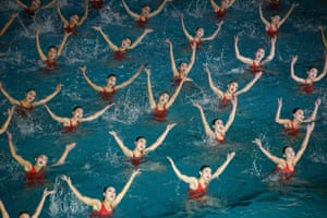 A synchronised swimming gala in honour of the late North Korean leader Kim Jong-il.