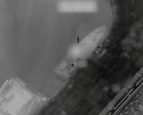 Aerial footage shows a missile striking a vessel