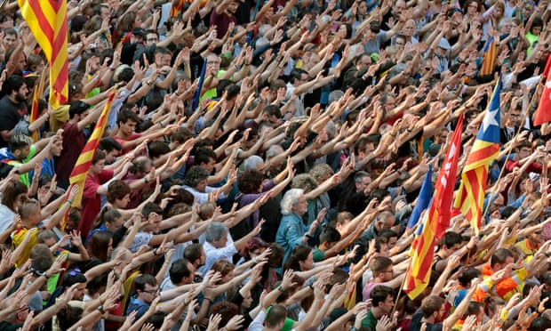 Catalans demonstrate against police violence in Barcelona, during yesterday’s general strike.