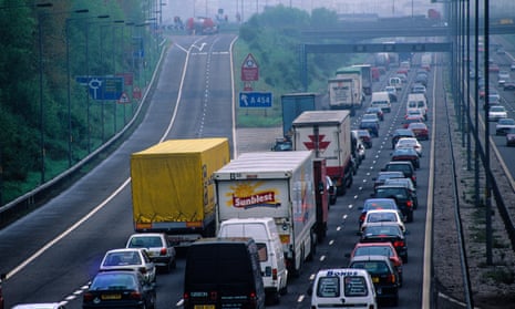 A traffic jam on the M6 motorway in Birmingham, England.