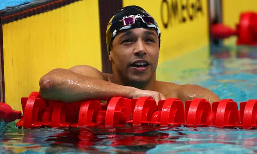 Michael Gunning of Jamaica looks on after his men’s 200m butterfly heat at the British Swimming Invitation Meet at the Manchester Aquatics Centre in March 2021.