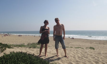 Brenda on a beach with Ben in 2013.