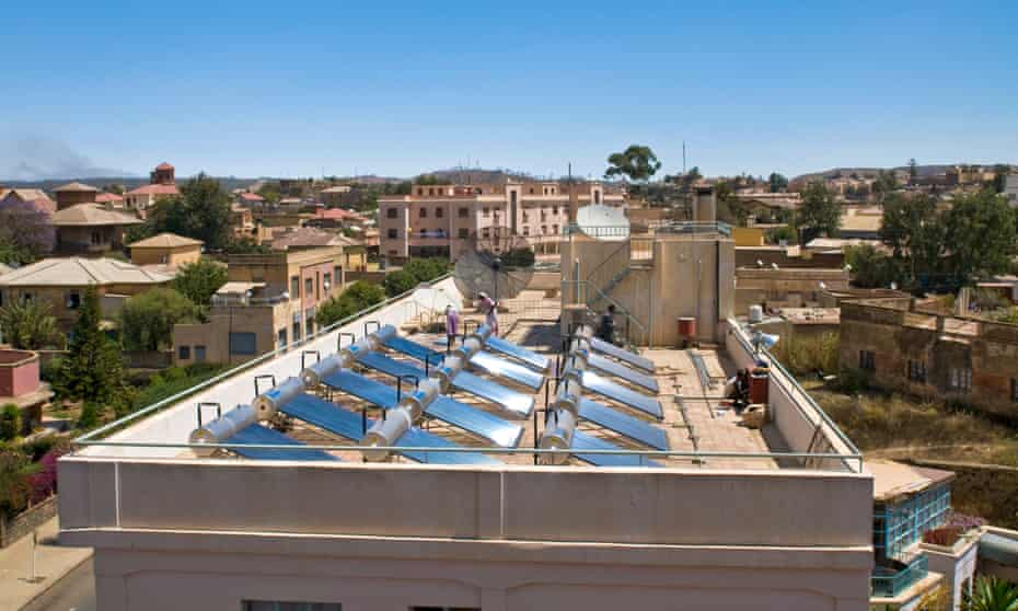 Solar panels on a roof in Asmara, Eritrea