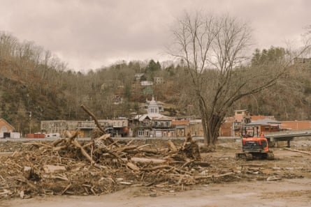 Tree damage is seen in Marshall, North Carolina, as the clean-up from Hurricane Helene continues in February.