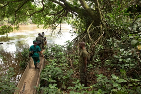 Ecoguards from Cameroon and Gabon patrol the Messok Dja national park, looking for poachers.
