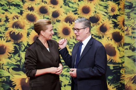 Keir Starmer talking to the Danish PM Mette Frederiksen as she welcomed him to the European Political Community summit in Copenhagen this morning.