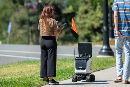 A Kiwibot on the University of California campus in Berkeley.