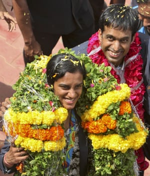 PV Sindhu and her coach celebrate a silver medal at the Olympics in 2016.