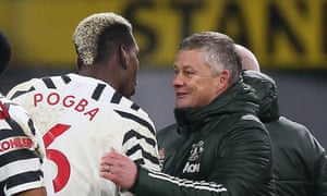 Ole Gunnar Solskjær with Paul Pogba after the win at Burnley.