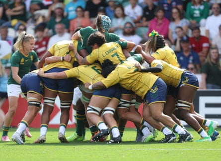 Brazil and South Africa players in a ruck.
