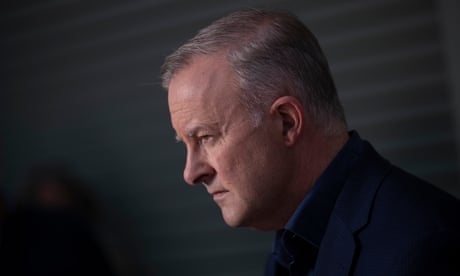 Anthony Albanese talks to the media at Moruya RFS headquarters during a tour of the NSW Federal South Coast seat of Gilmore