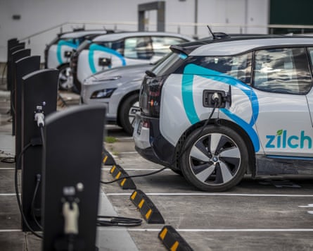 Electric vehicles at a charging point in Auckland, New Zealand