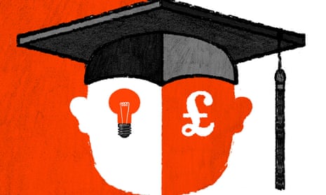 Cartoon of mortar board or graduation cap over a face with a lightbulb for one eye and a pound sign for the other