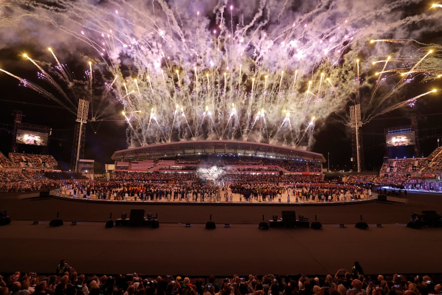Fireworks during the opening ceremony of the Games at the Alexander Stadium.