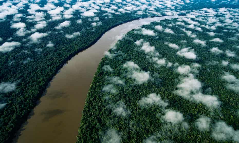 Riverscape … aerial view of the Orinoco River as it winds through the rainforest in Venezuela.