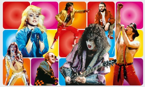 Clockwise from top left: Debbie Harry; Mick Jagger; Ringo Starr; Freddie Mercury; Paul Stanley; Elton John; Rod Stewart.