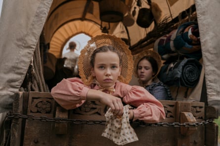 Alice Halsey and Skywalker Hughes in Little House on the Prairie. Cr. Eric Zachanowich/Netflix © 2026