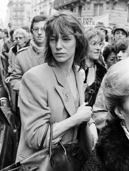 Jane Birkin at protest in Paris in 1985